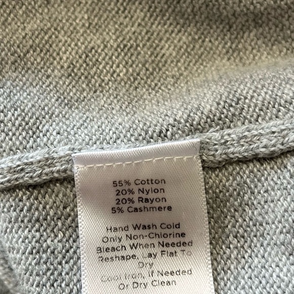 Talbots Gray Sweater Yoke Crew fairisle pullover Cotton cashmere Blend Medium - Picture 6 of 9